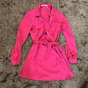 Have Fuchsia Long Sleeve Wrap Dress